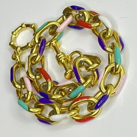 Gold PVD Plated Stainless Steel Enamel Cable Chain Bracelet - Picture 2 of 3